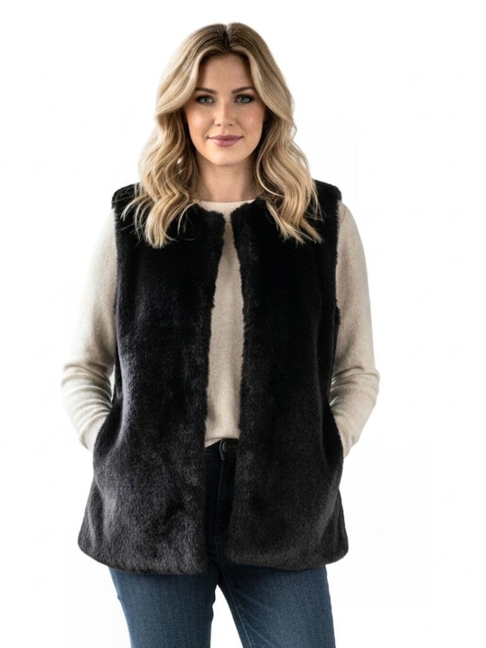 Topshop Luxe Faux Fur Vest, Black, Womens Size 8
